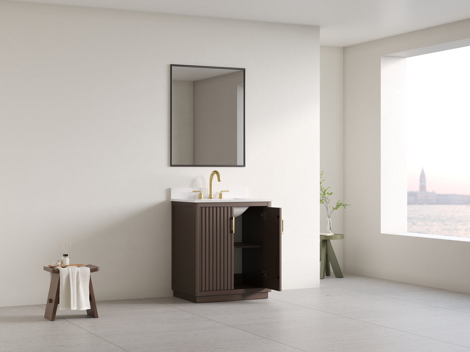 Violet - 30" Walnut , Solid Wood Floor Standing Modern Bathroom Vanity Quartz Countertop