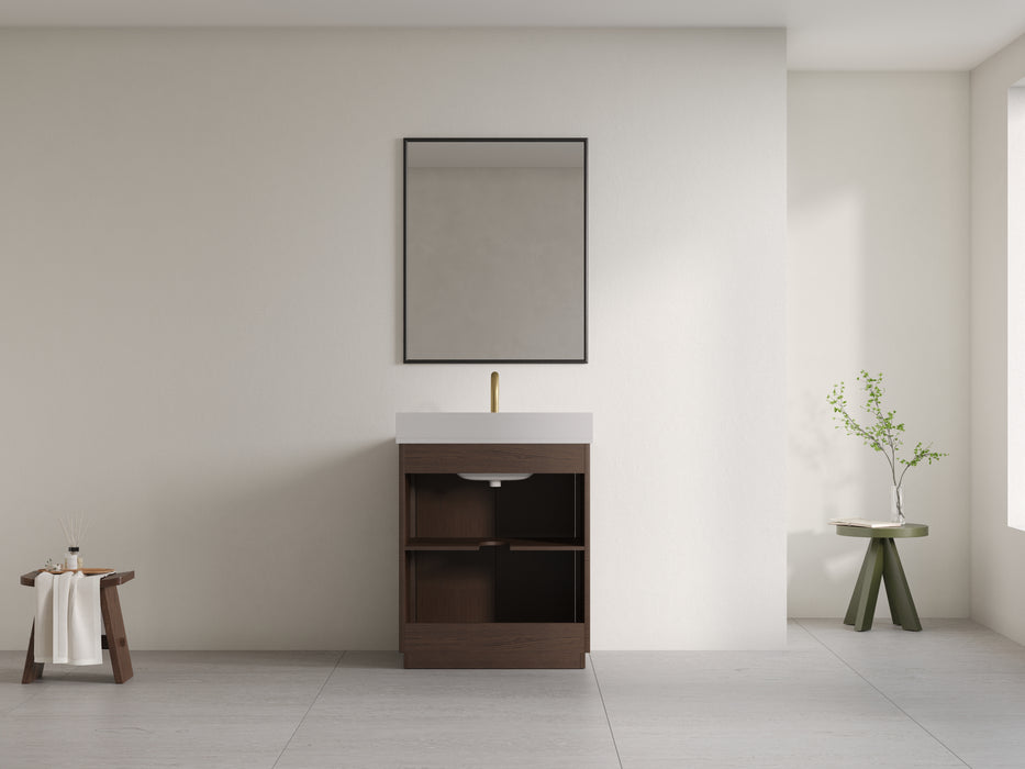 Violet - 30" Walnut , Solid Wood Floor Standing Modern Bathroom Vanity Quartz Countertop