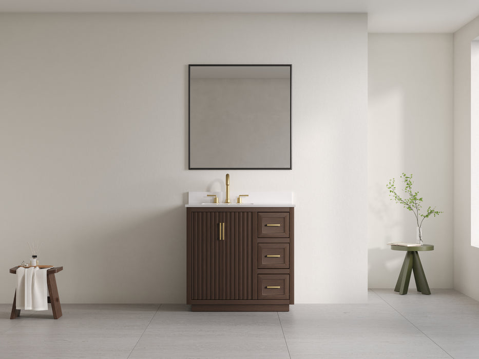 Violet- 36" Walnut , Solid Wood Floor Standing Modern Bathroom Vanity, Quartz Countertop