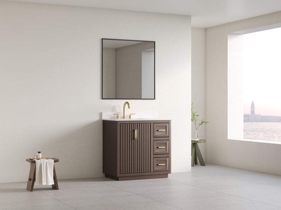 Violet- 36" Walnut , Solid Wood Floor Standing Modern Bathroom Vanity, Quartz Countertop