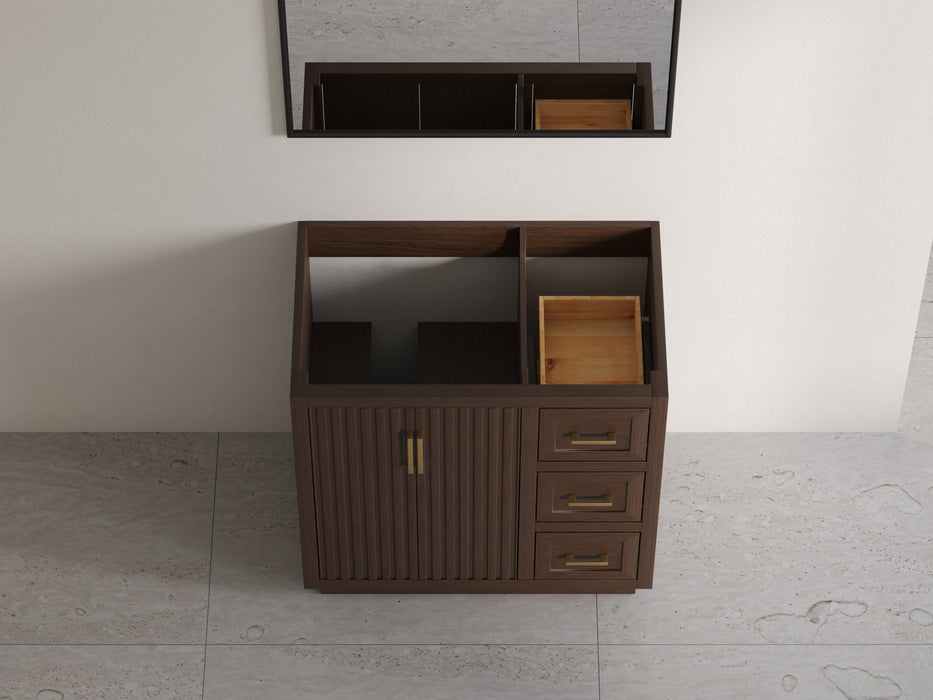 Violet- 36" Walnut , Solid Wood Floor Standing Modern Bathroom Vanity, Quartz Countertop