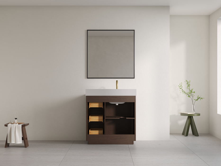 Violet- 36" Walnut , Solid Wood Floor Standing Modern Bathroom Vanity, Quartz Countertop