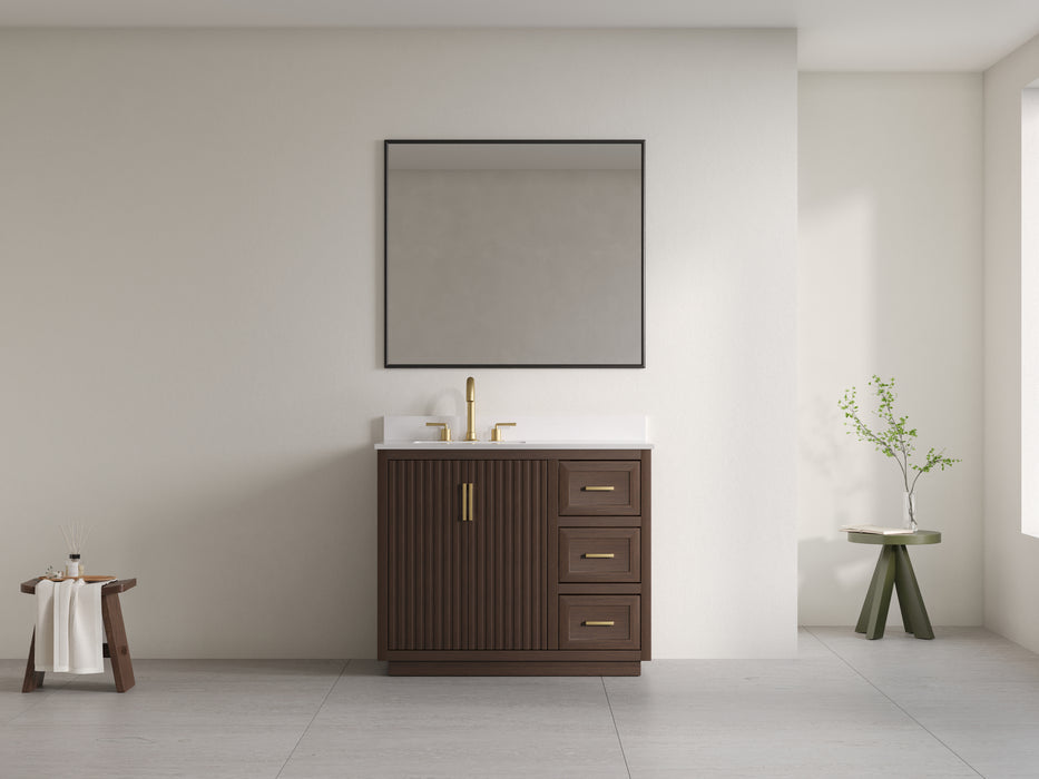 Violet - 42", Walnut , Solid Wood Floor Standing Bathroom Vanity, Quartz Countertop