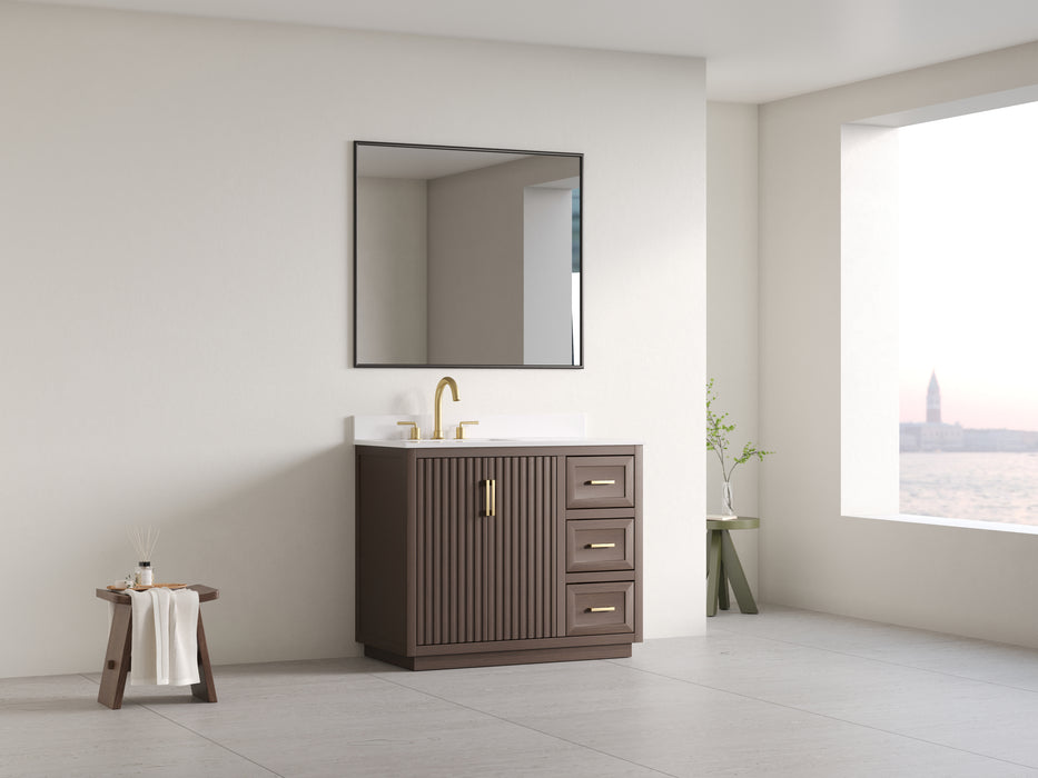 Violet - 42", Walnut , Solid Wood Floor Standing Bathroom Vanity, Quartz Countertop