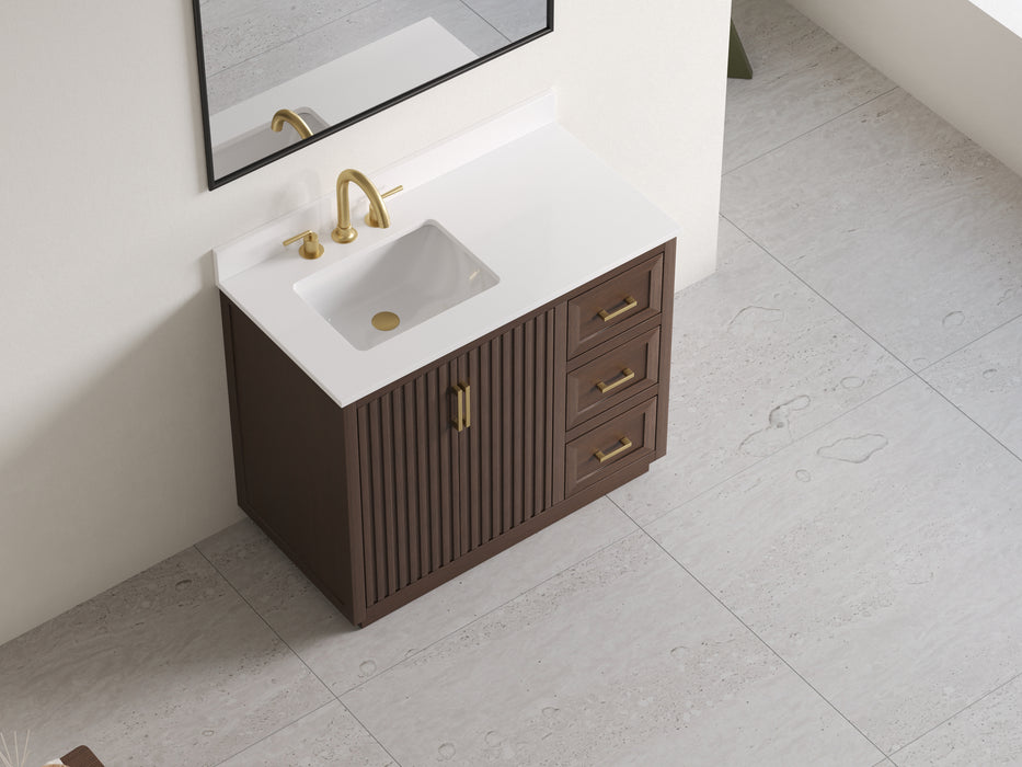 Violet - 42", Walnut , Solid Wood Floor Standing Bathroom Vanity, Quartz Countertop