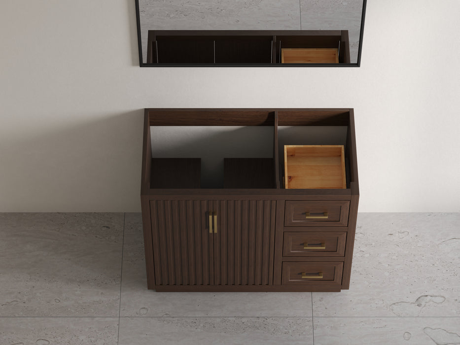 Violet - 42", Walnut , Solid Wood Floor Standing Bathroom Vanity, Quartz Countertop