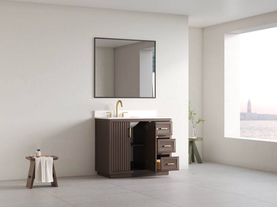 Violet - 42", Walnut , Solid Wood Floor Standing Bathroom Vanity, Quartz Countertop