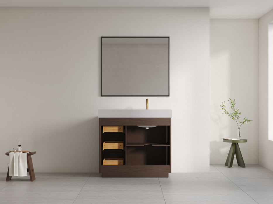 Violet - 42", Walnut , Solid Wood Floor Standing Bathroom Vanity, Quartz Countertop
