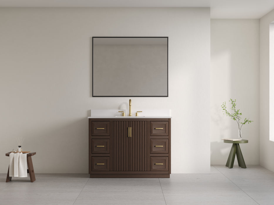 Violet - 48" Walnut , Solid Wood Floor Standing Bathroom Vanity, Quartz Countertop
