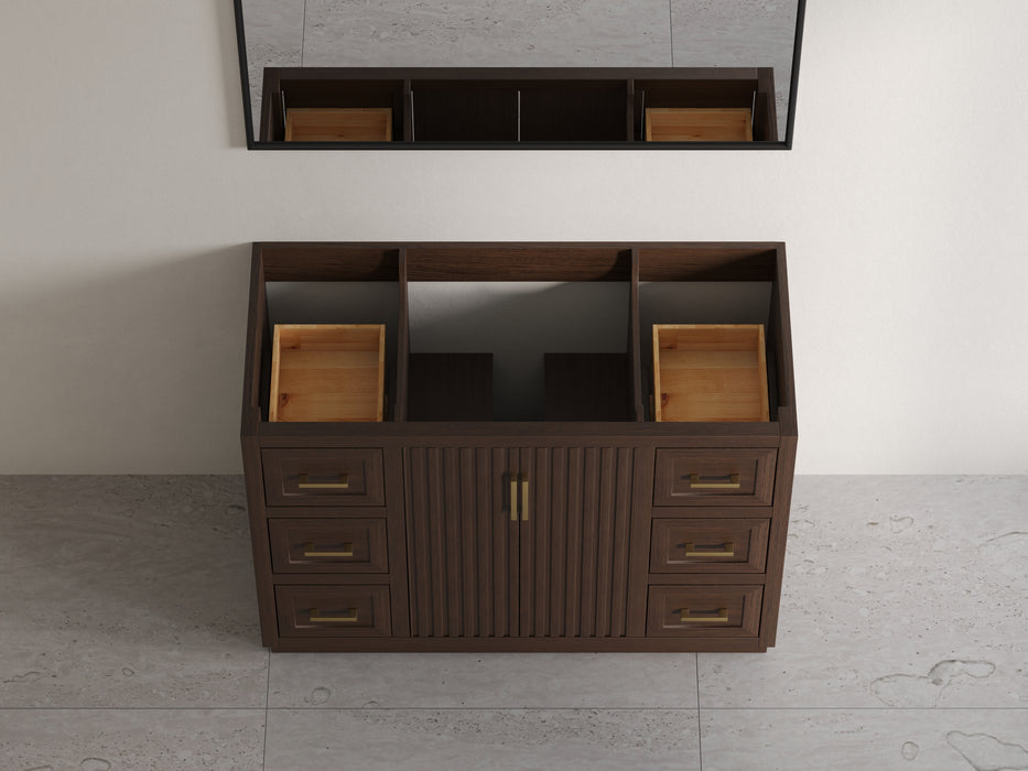 Violet - 48" Walnut , Solid Wood Floor Standing Bathroom Vanity, Quartz Countertop