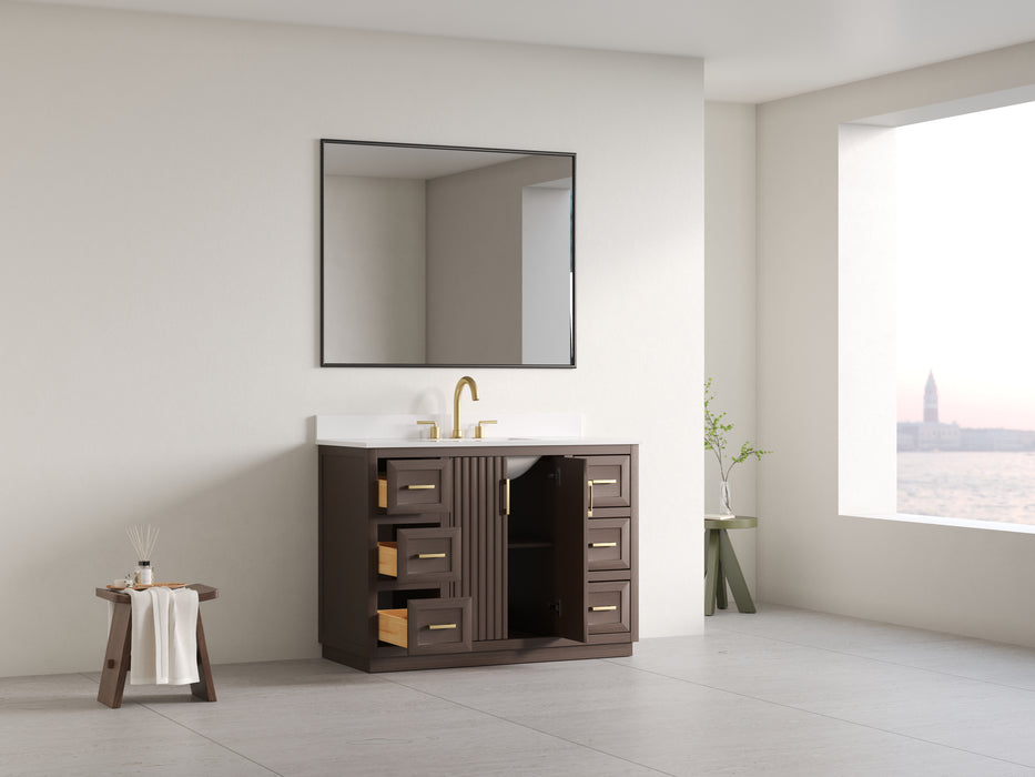 Violet - 48" Walnut , Solid Wood Floor Standing Bathroom Vanity, Quartz Countertop