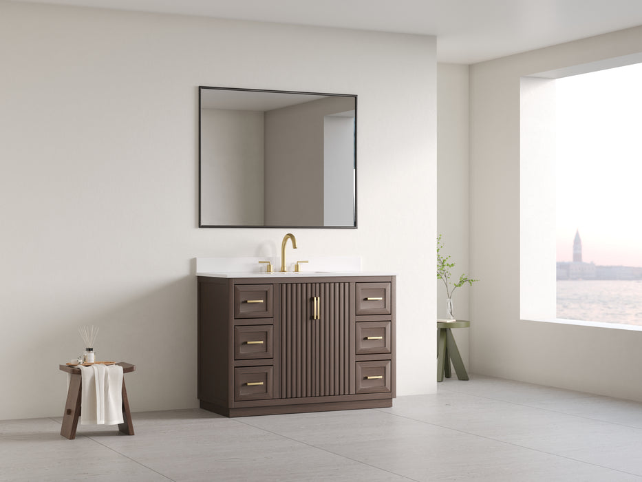 Violet - 48" Walnut , Solid Wood Floor Standing Bathroom Vanity, Quartz Countertop