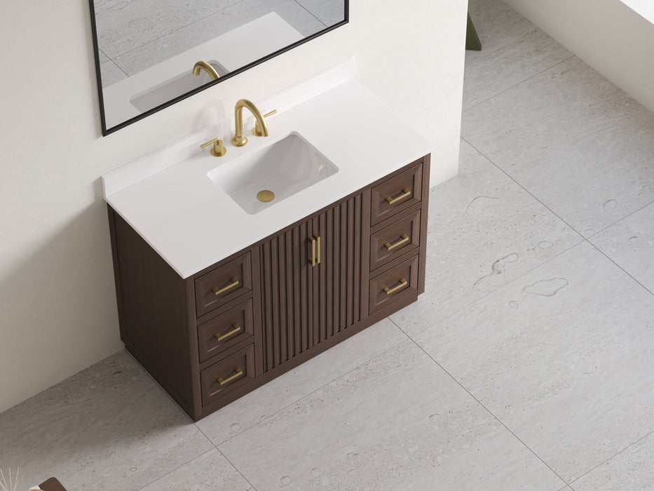 Violet - 48" Walnut , Solid Wood Floor Standing Bathroom Vanity, Quartz Countertop