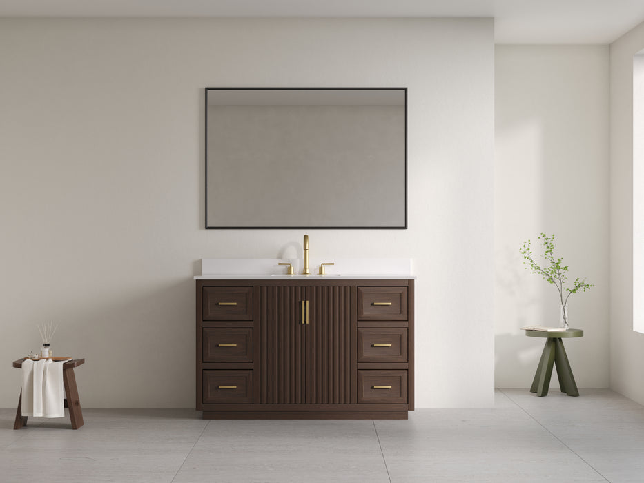 Violet- 54", Walnut , Solid Wood Floor Standing Bathroom Vanity, Quartz Countertop