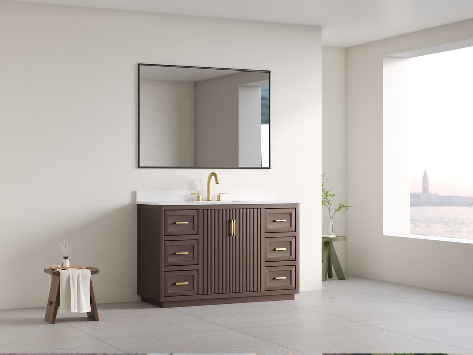 Violet- 54", Walnut , Solid Wood Floor Standing Bathroom Vanity, Quartz Countertop