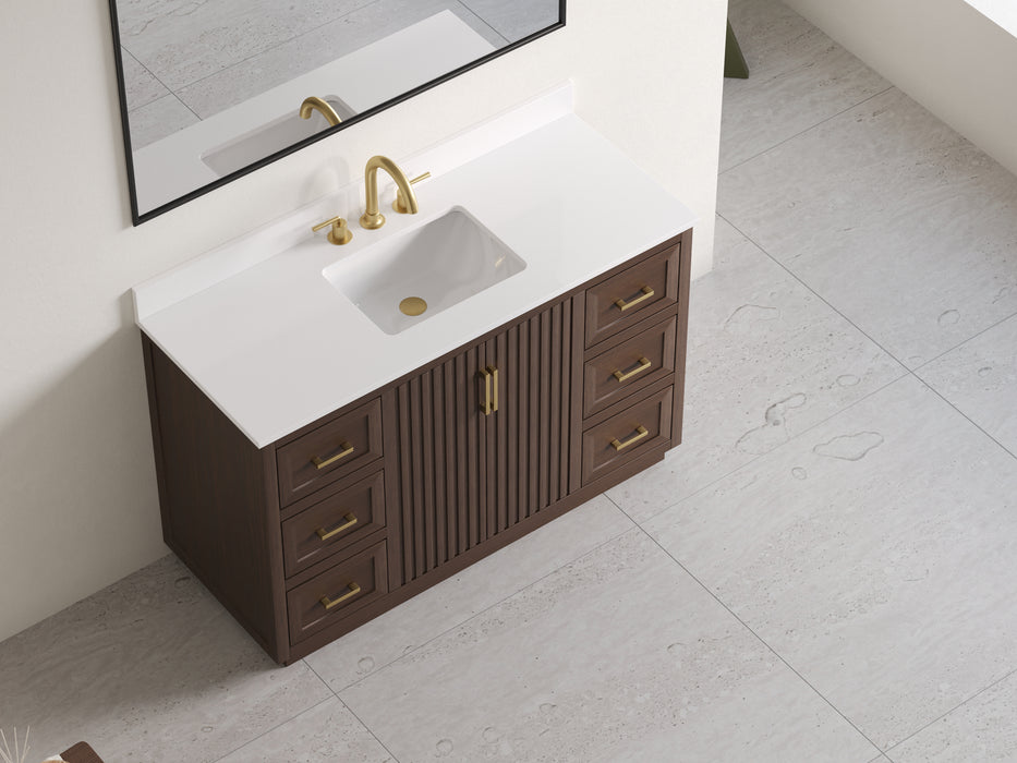 Violet- 54", Walnut , Solid Wood Floor Standing Bathroom Vanity, Quartz Countertop