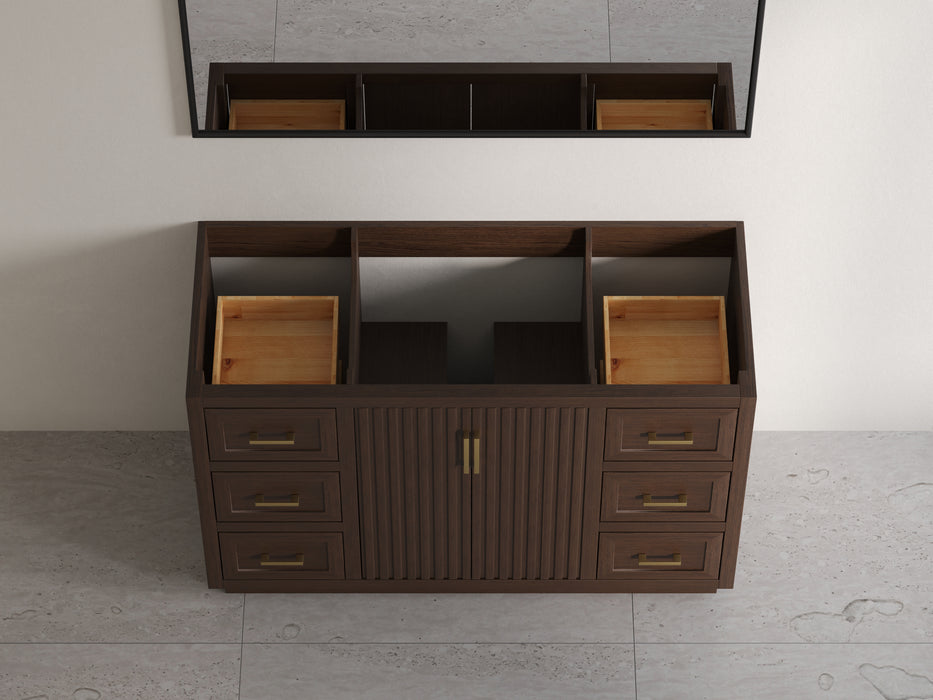 Violet- 54", Walnut , Solid Wood Floor Standing Bathroom Vanity, Quartz Countertop