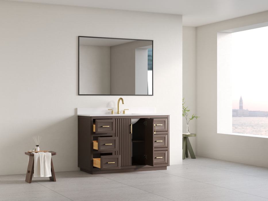 Violet- 54", Walnut , Solid Wood Floor Standing Bathroom Vanity, Quartz Countertop