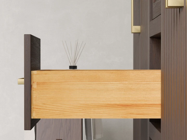 Violet- 54", Walnut , Solid Wood Floor Standing Bathroom Vanity, Quartz Countertop