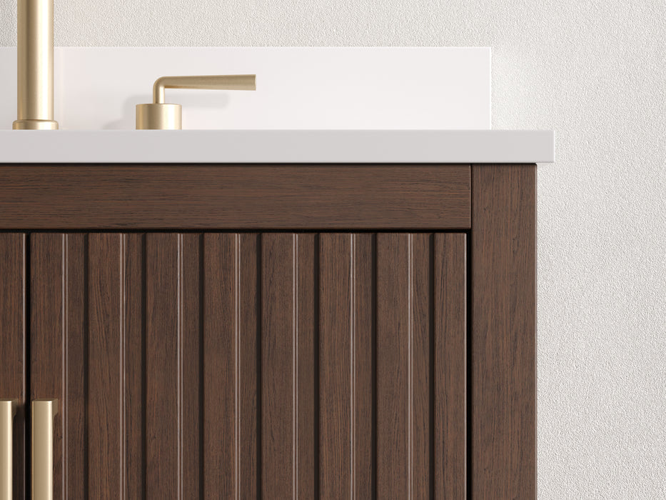 Violet- 54", Walnut , Solid Wood Floor Standing Bathroom Vanity, Quartz Countertop