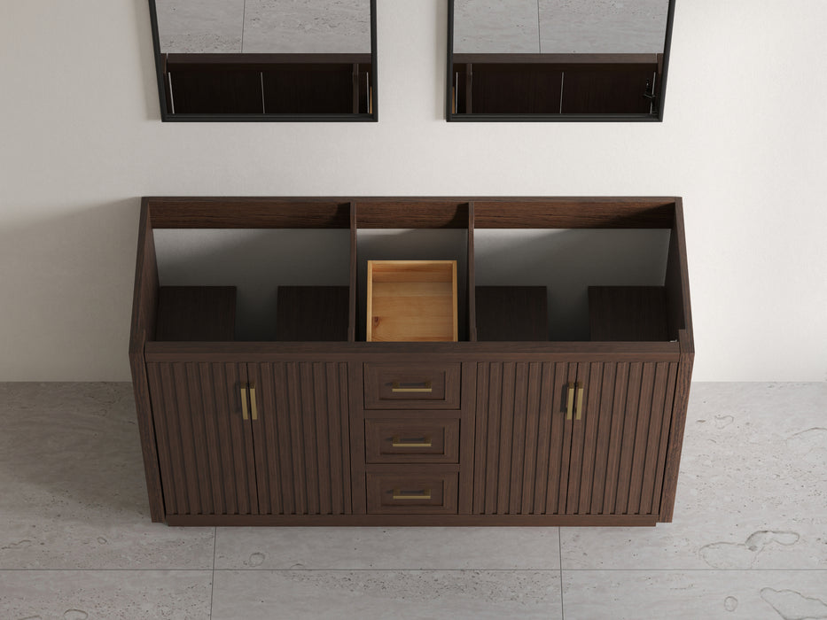Violet - 60" Double Sink, Walnut ,Solid Wood Floor Standing Bathroom Vanity, Quartz Countertop