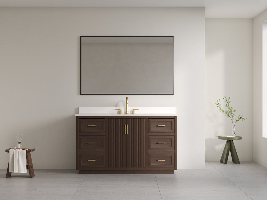 Violet - 60" Single Sink, Walnut ,Solid Wood Floor Standing Bathroom Vanity, Quartz Countertop