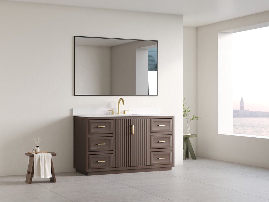 Violet - 60" Single Sink, Walnut ,Solid Wood Floor Standing Bathroom Vanity, Quartz Countertop