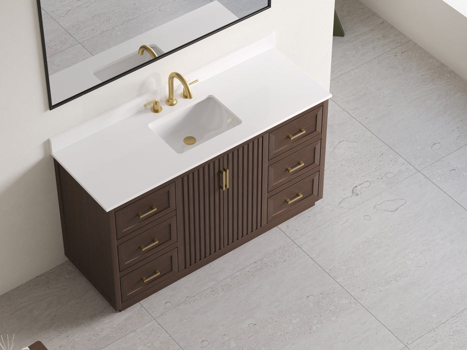 Violet - 60" Single Sink, Walnut ,Solid Wood Floor Standing Bathroom Vanity, Quartz Countertop
