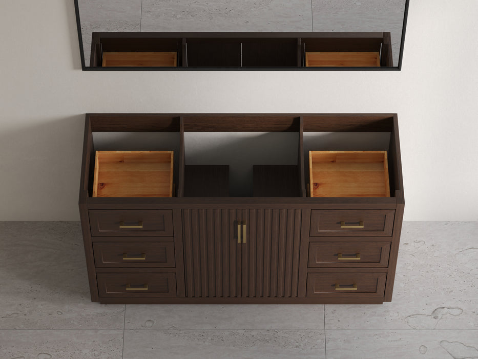 Violet - 60" Single Sink, Walnut ,Solid Wood Floor Standing Bathroom Vanity, Quartz Countertop