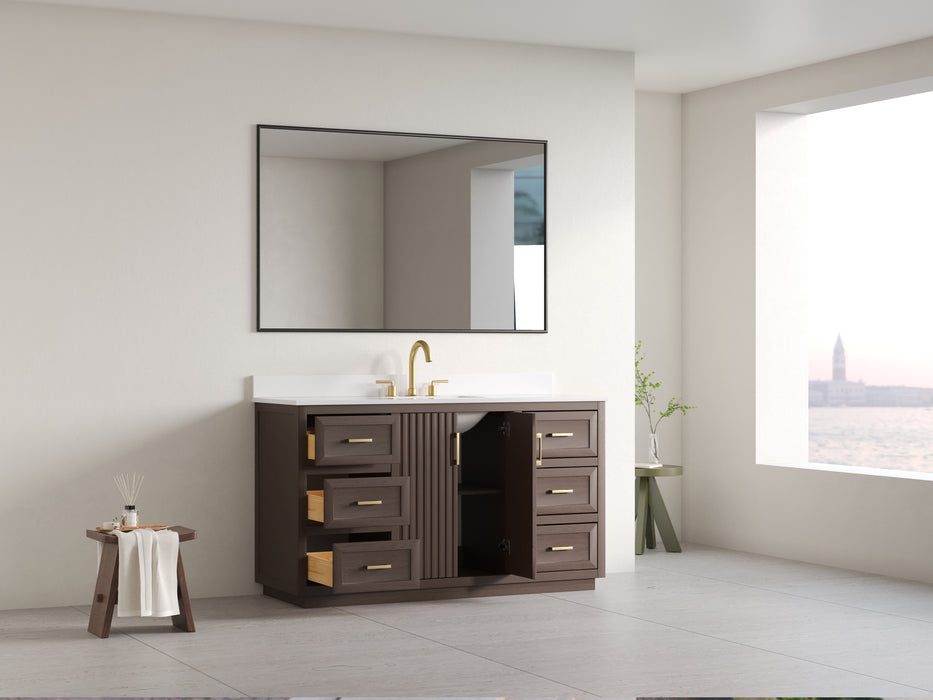 Violet - 60" Single Sink, Walnut ,Solid Wood Floor Standing Bathroom Vanity, Quartz Countertop