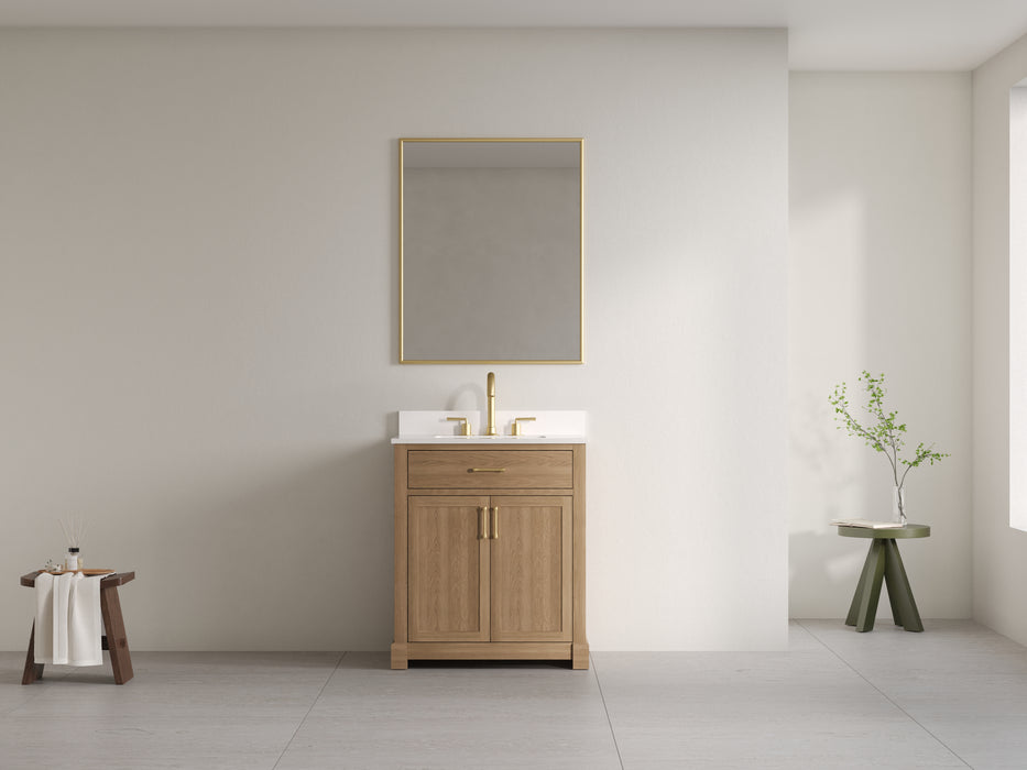 Lotus - 24" Natural Oak , Solid Wood Floor Standing Modern Bathroom Vanity Quartz Countertop