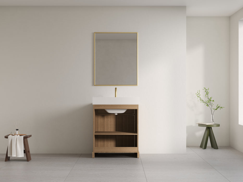 Lotus - 24" Natural Oak , Solid Wood Floor Standing Modern Bathroom Vanity Quartz Countertop