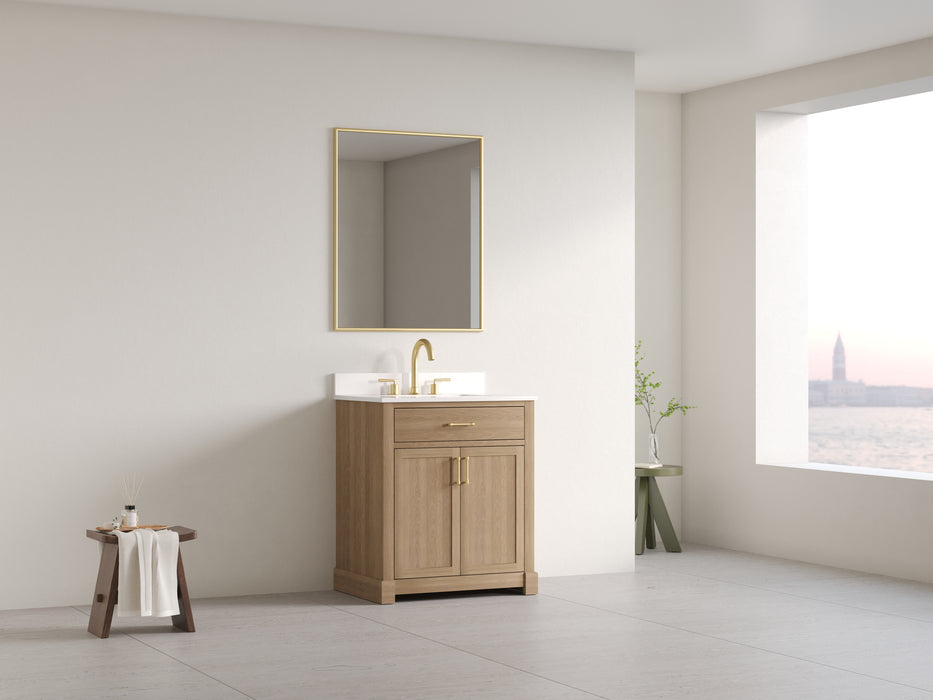 Lotus - 24" Natural Oak , Solid Wood Floor Standing Modern Bathroom Vanity Quartz Countertop