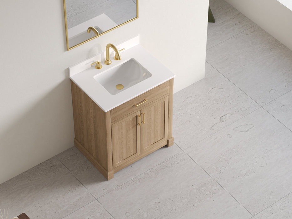 Lotus - 24" Natural Oak , Solid Wood Floor Standing Modern Bathroom Vanity Quartz Countertop