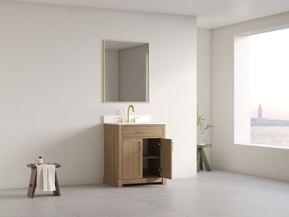Lotus - 24" Natural Oak , Solid Wood Floor Standing Modern Bathroom Vanity Quartz Countertop