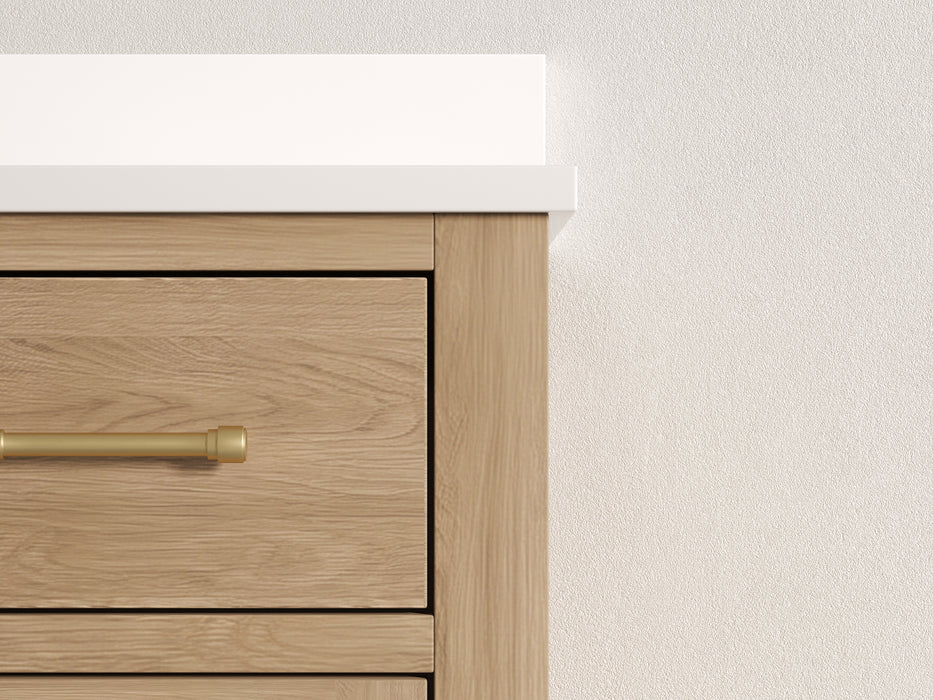Lotus - 24" Natural Oak , Solid Wood Floor Standing Modern Bathroom Vanity Quartz Countertop