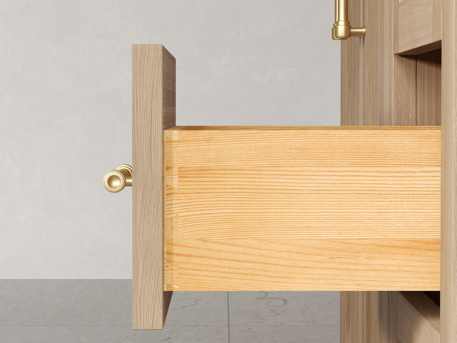 Lotus- 36" Natural Oak , Solid Wood Floor Standing Modern Bathroom Vanity, Quartz Countertop