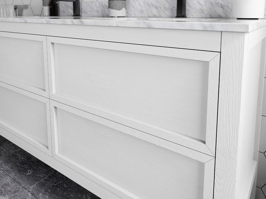 CRAWFORD 60" White ,Double sink ,Solid Wood Bathroom Vanity with Carrara Marble top