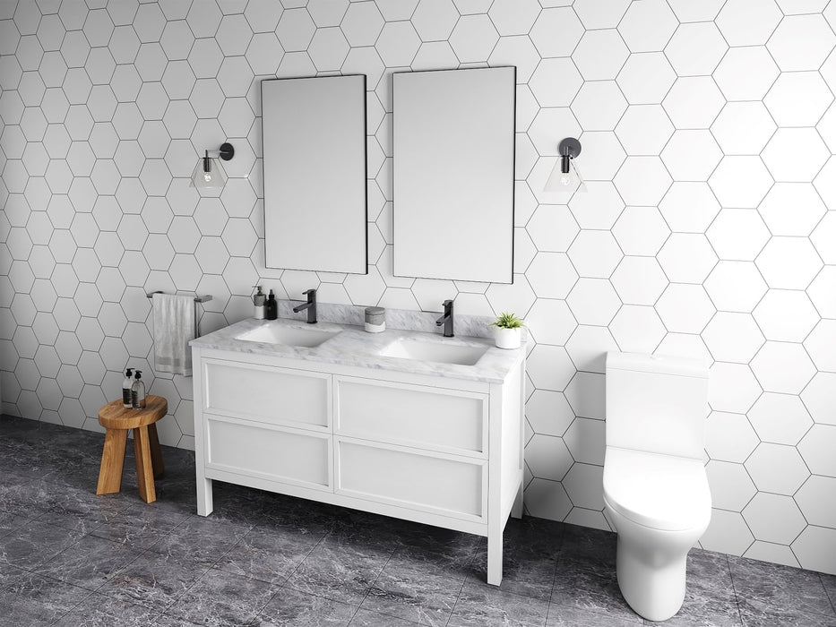 CRAWFORD 60" White ,Double sink ,Solid Wood Bathroom Vanity with Carrara Marble top