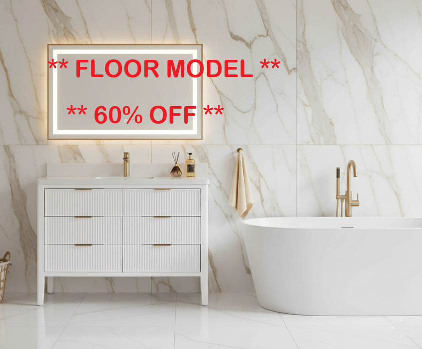 Aster - 48" White , Solid Wood Floor Standing Modern Bathroom Vanity with Quartz Top *** FLOOR MODEL *** - Construction Commodities Supply Inc.