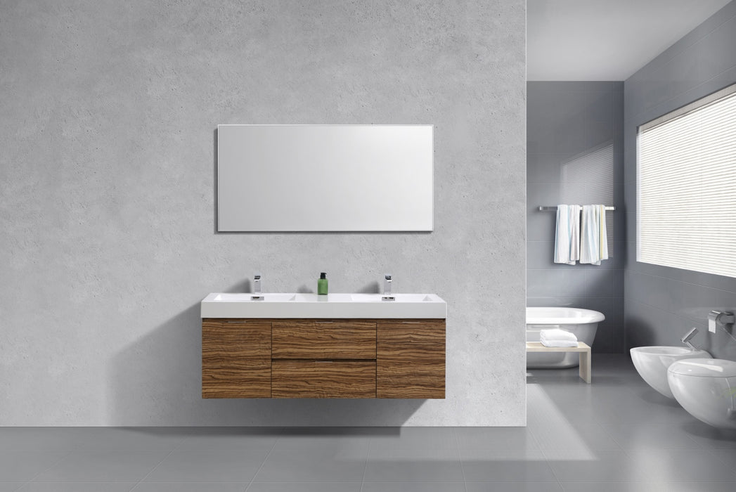 BSL60" High Gloss Chestnut , Double Sink, Wall Mount Bathroom Vanity