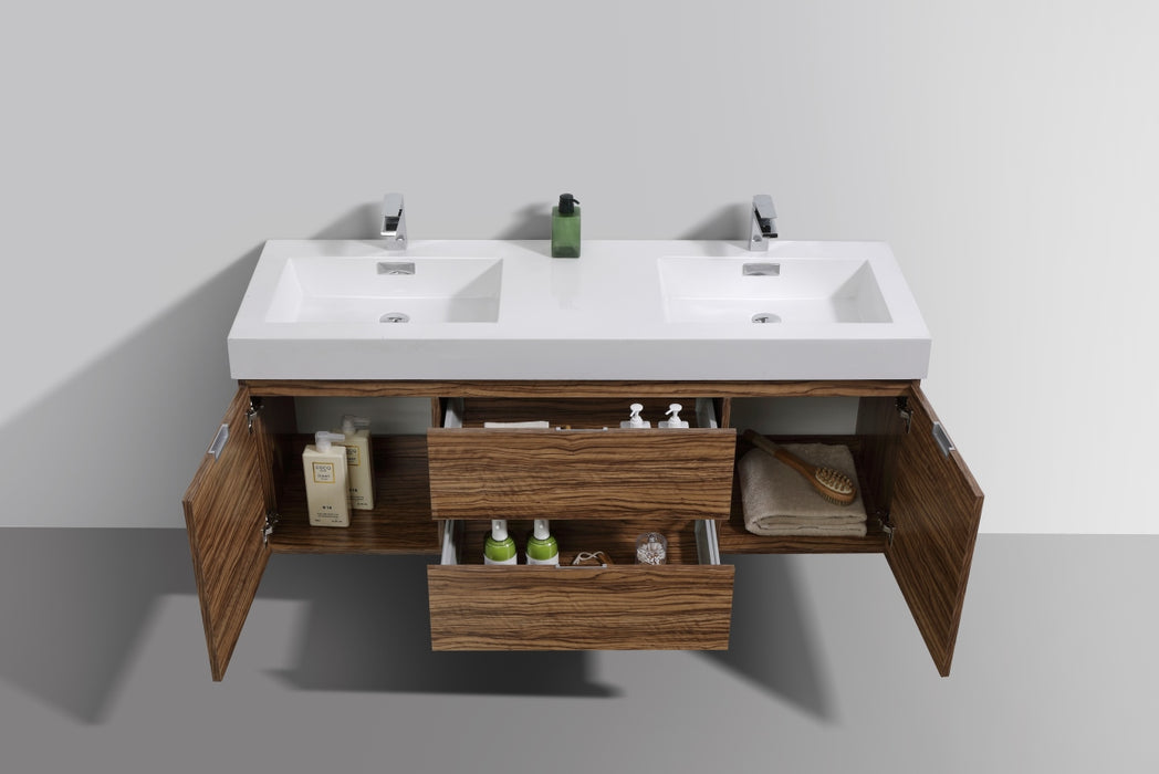 BSL60" High Gloss Chestnut , Double Sink, Wall Mount Bathroom Vanity