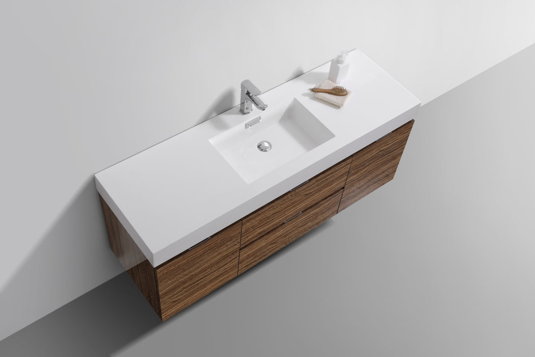 BSL60" High Gloss Chestnut, Single Sink, Wall Mount Bathroom Vanity