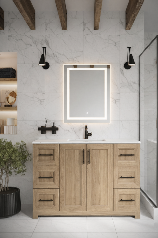 CABINETSMITH- 48" CANADIAN Bathroom Vanity With Quartz top & 6 Drawers (12 COLORS AVAILABLE) - Construction Commodities Supply Inc.