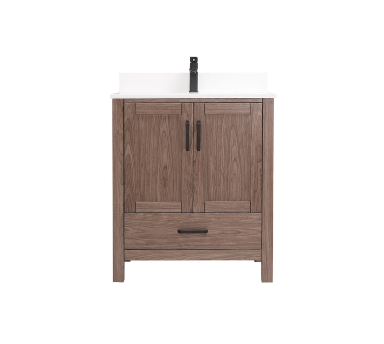 CCS201 - 30" Brown Oak Veneer(Walnut)  , Floor Standing Modern Bathroom Vanity with White Quartz Top