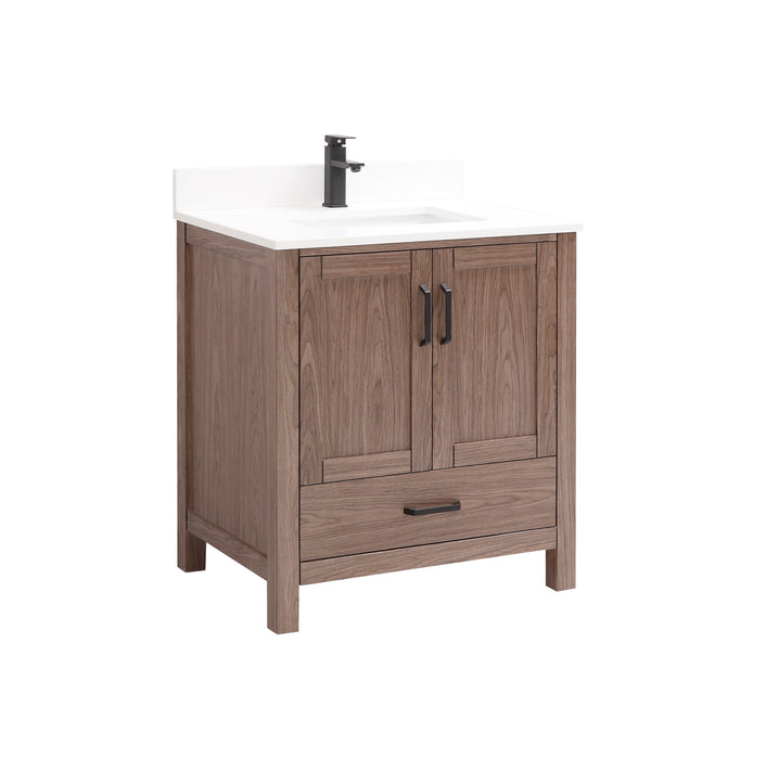 CCS201 - 30" Brown Oak Veneer(Walnut)  , Floor Standing Modern Bathroom Vanity with White Quartz Top