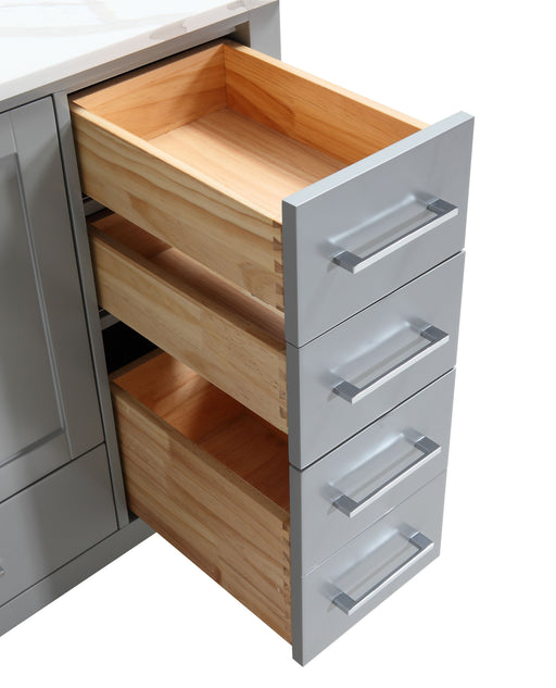 ROSE - 36" Grey, Left Side Sink, Solid Wood Floor Standing Modern Bathroom Vanity, White Quartz Countertop - Construction Commodities Supply Inc.