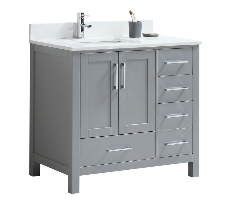CCS201 - 36" Grey, Floor Standing Modern Bathroom Vanity, White Quartz Countertop