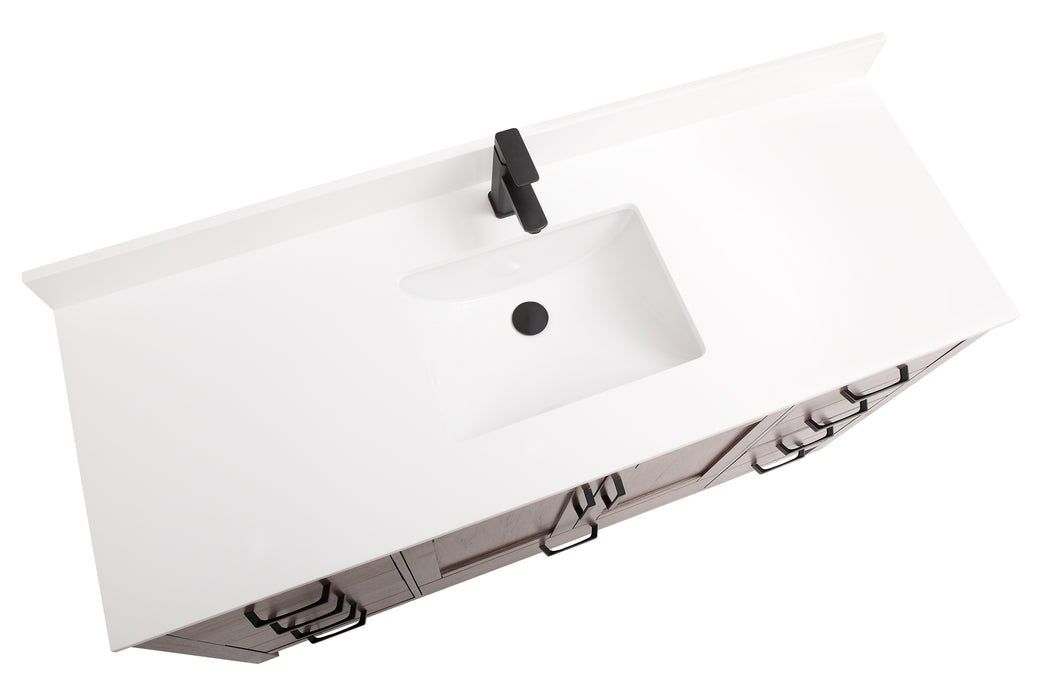 CCS201 - 60",Single Sink, Brown Oak Veneer(Walnut) , Floor Standing Modern Bathroom Vanity, White Quartz Countertop, Matt Black Hardware