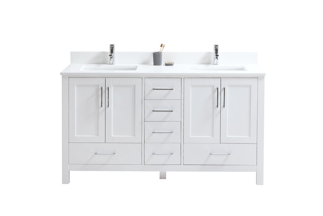 CCS201 - 60" White, Double Sink, Floor Standing Modern Bathroom Vanity With Quartz Countertop